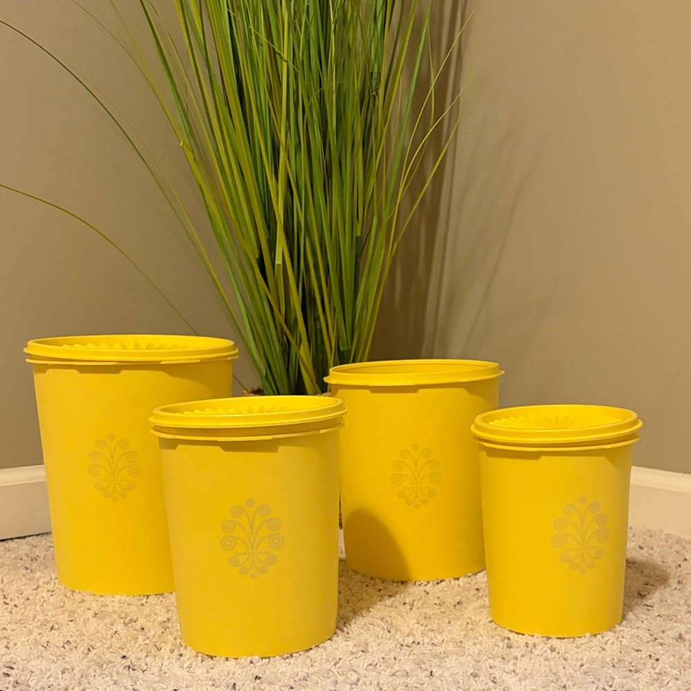 Vintage 1980s Tupperware Set of 4 Yellow Storage Containers